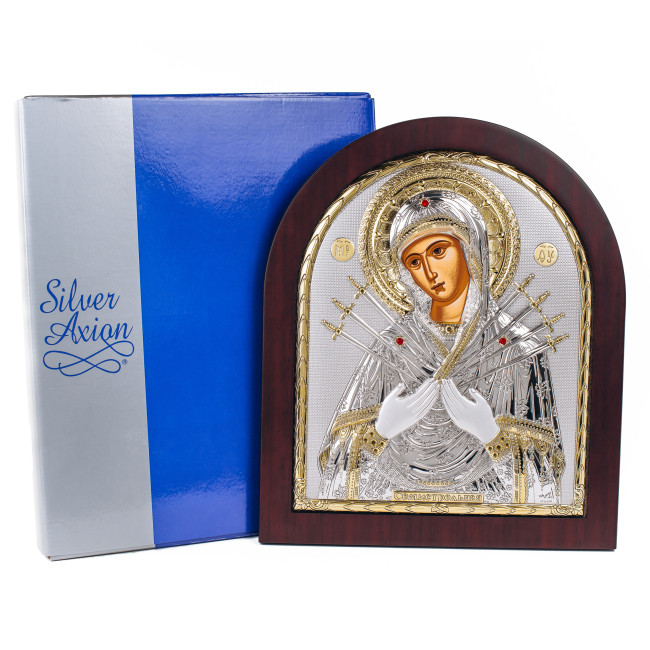 Семистрельная Икона Божией Матери 26х31см в серебряном окладе с позолотой EK6-152XAG