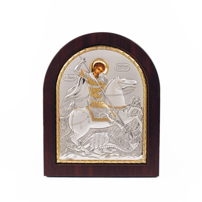 Георгий Победоносец Икона 20х25см в серебряном окладе с позолотой EK5-010XAG