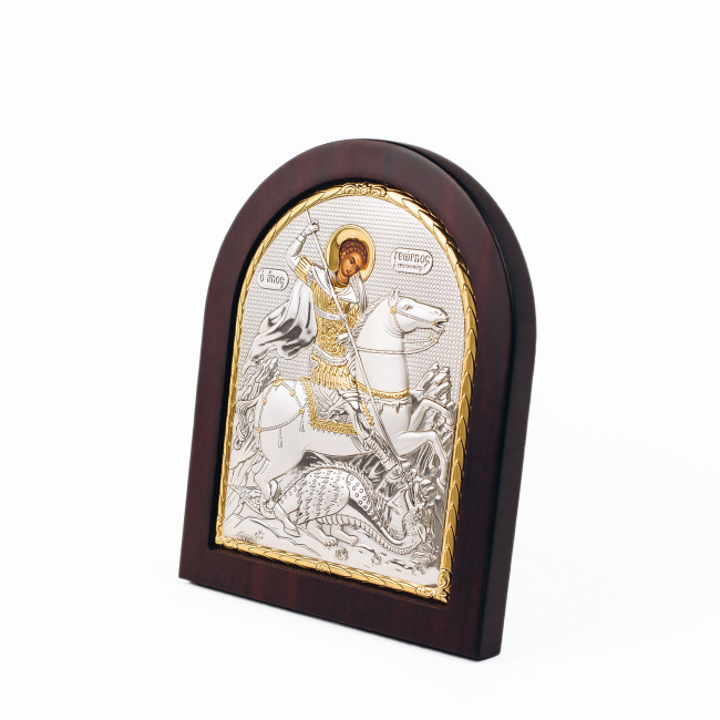 Георгий Победоносец Икона 20х25см в серебряном окладе с позолотой EK5-010XAG