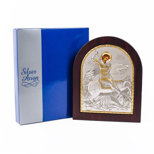 Георгий Победоносец Икона 20х25см в серебряном окладе с позолотой EK5-010XAG