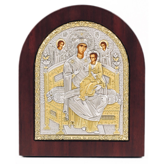 Богородиця Всецариця Небесна ікона Божої Матері 15х19,6см в срібному окладі з позолотою EP4-104XAG/P