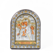 Ікона Трьох Радостей 16,5х21,5см під склом аркової форми в шкірі