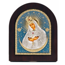 Остробрамська Ікона Божої Матері 15х19,6см в срібному окладі з різнобарвною ємалью