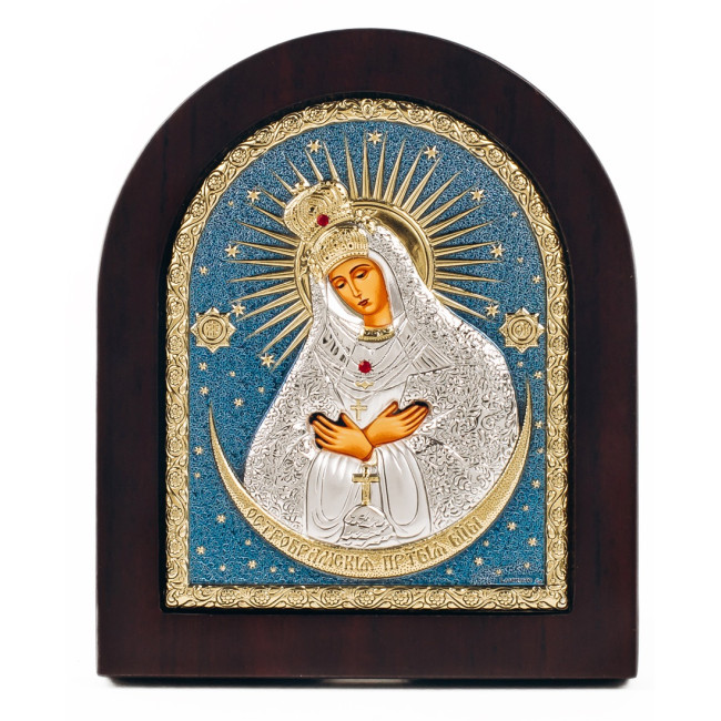 Остробрамская Икона Божией Матери 15х19,6см в серебряном окладе украшенном разноцветной ємалью EK4-067XAG/CB