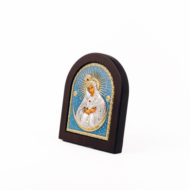 Остробрамская Икона Божией Матери 15х19,6см в серебряном окладе украшенном разноцветной ємалью EK4-067XAG/CB