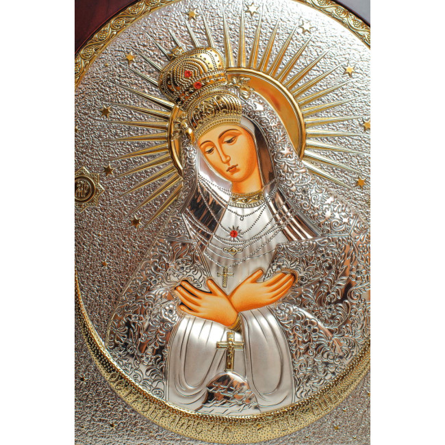 Остробрамська Ікона Божої Матері 15х19,6см в срібному окладі з позолотою EK4-067XAG