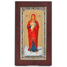 Ікона Божої Матері Валаамська 10,4х17,8см в срібній рамці з дорогоцінним камінням та позолоті
