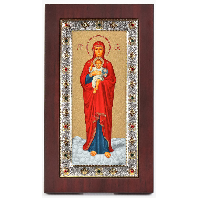 Ікона Божої Матері Валаамська 10,4х17,8см в срібній рамці з дорогоцінним камінням та позолоті EK4039-153XAG