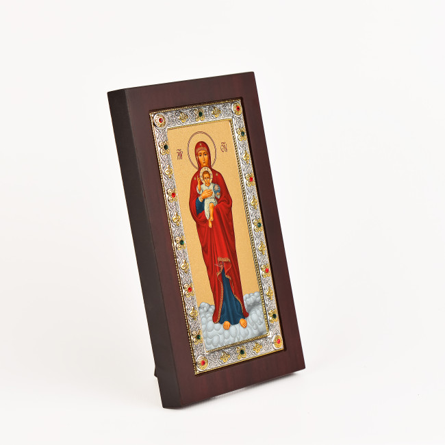 Ікона Божої Матері Валаамська 10,4х17,8см в срібній рамці з дорогоцінним камінням та позолоті EK4039-153XAG