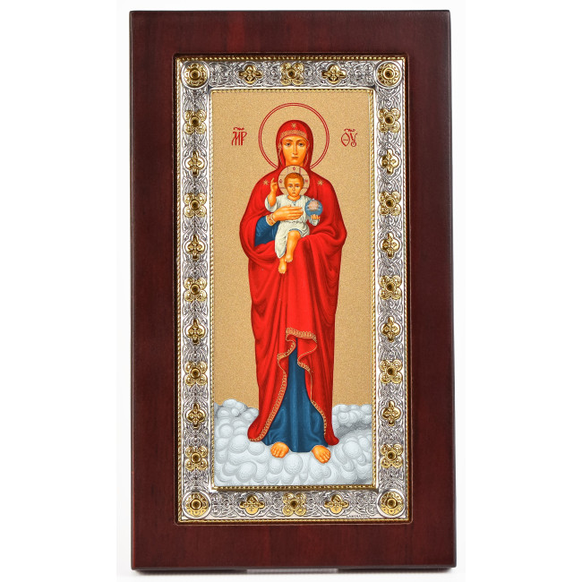 Валаамская Икона Божией Матери 10,4х17,8см в серебряной рамке с позолотой EK403-153XAG