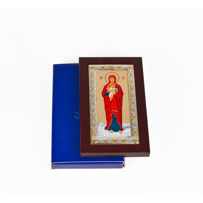 Валаамская Икона Божией Матери 10,4х17,8см в серебряной рамке с позолотой EK403-153XAG