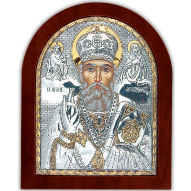 Ікона Миколай Чудотворець 15х19,6см в срібному окладі з позолотою EK4-009XAG