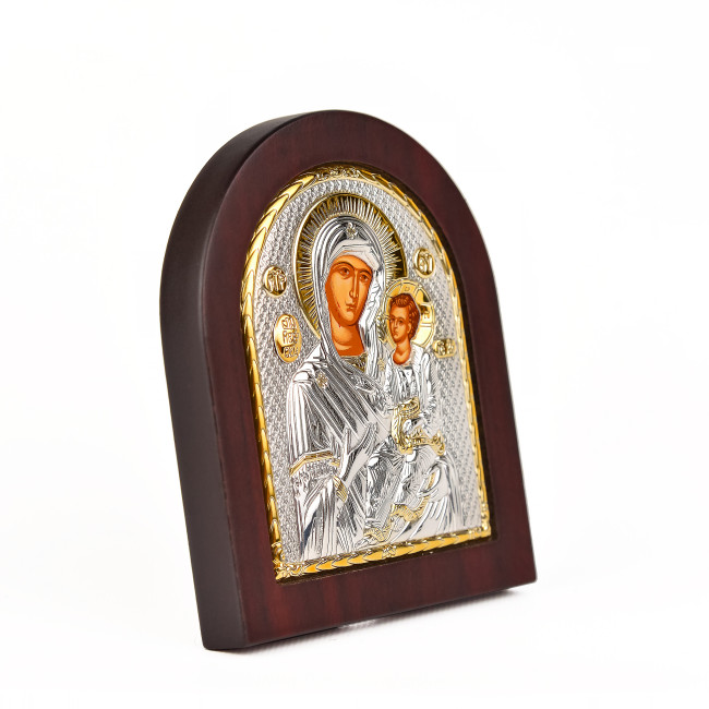 Иверская Икона Божьей Матери 11х13см в серебряном окладе с позолотой EK3-005XAG