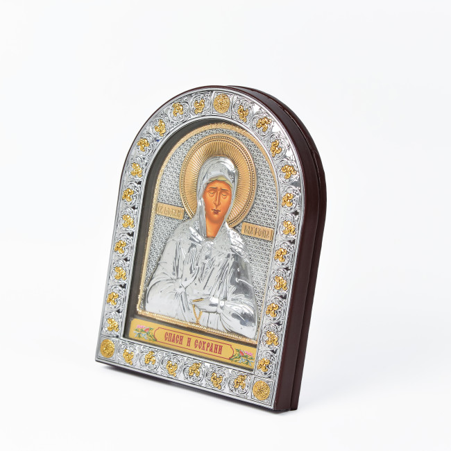 Ікона Матрони 12х15,5см під склом аркової форми в шкірі EPZ3-163AG-BR/P