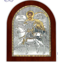 Ікона Дмитрій Солунський 11х13см в срібному окладі з позолотою