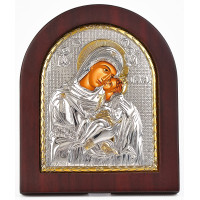 Ікона Божої Матері Солодке Цілування 11х13см в срібному окладі з позолотою