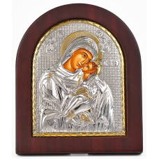 Ікона Божої Матері Солодке Цілування 11х13см в срібному окладі з позолотою