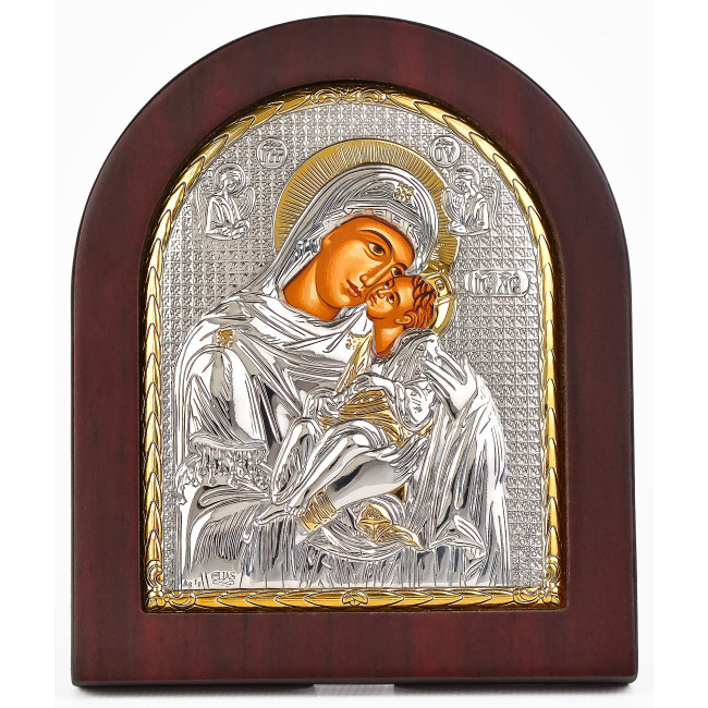Икона Сладкое Лобзание Божией Матери 11х13см в серебряном окладе с позолотой EK3-002XAG