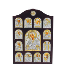 Іконостас Семистрільна Богородиця зі святами 28х42см в  срібному окладі на дереві