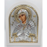 Семистрільна Ікона Божої Матері 20х25см аркової форми на білому дереві