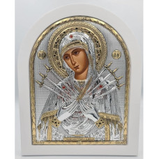 Семистрільна Ікона Божої Матері 20х25см аркової форми на білому дереві