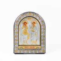 Ікона Архангел Михаїл та Гавриїл 12х15,5см під склом аркової форми в шкірі