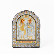 Икона Архангела Михаила и Гавриила 16,5х21,5см под стеклом арочной формы в коже