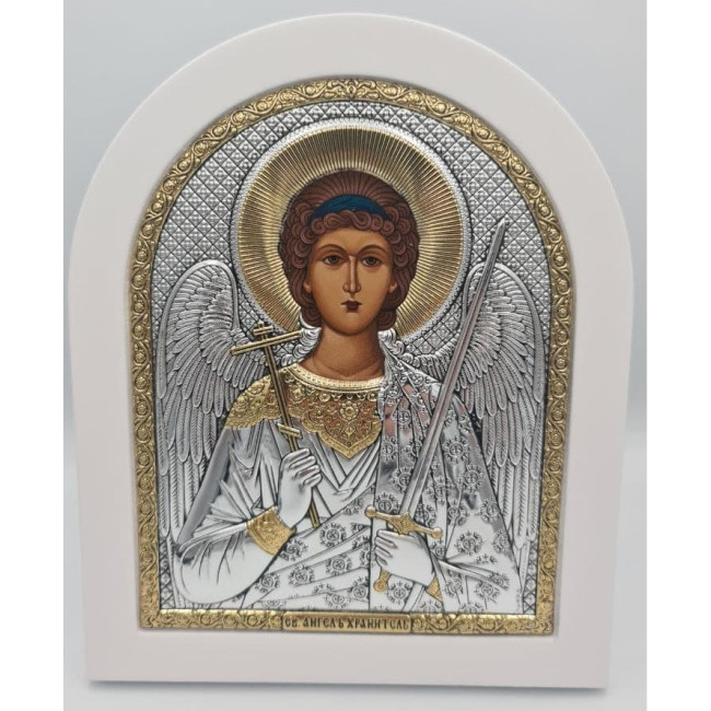 Ангел Хранитель 14,7х18см аркової форми на білому дереві EP4-172XAG-WH/P