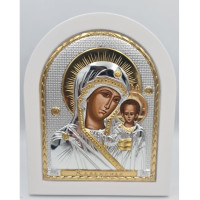 Казанская Икона Божией Матери 14,7х18см арочной формы на белом дереве