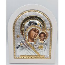 Казанська Ікона Божої Матері 14,7х18см аркової форми на білому дереві