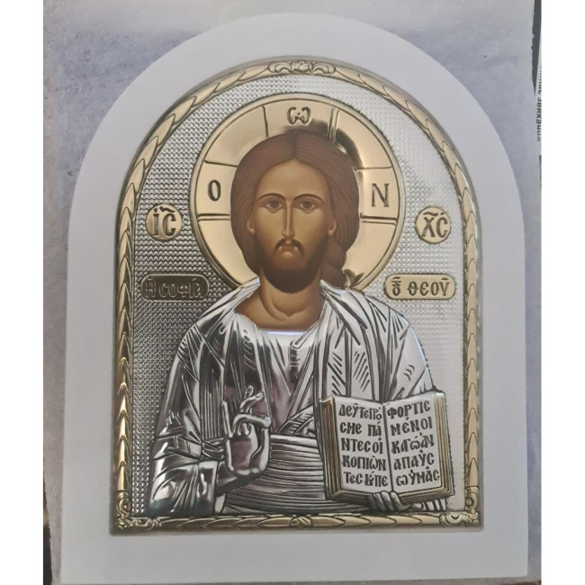 Ікона Ісуса Христа 14,7х18см аркової форми на білому дереві EP4-001XAG-WH/P