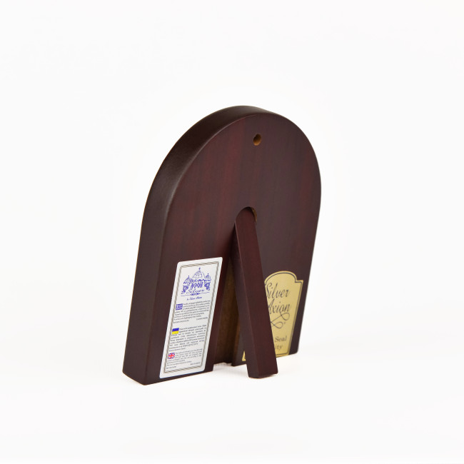 Ікона Покров Пресвятої Богородиці 11х13см срібна аркової форми в коричневому дереві EP3-192XAG/P