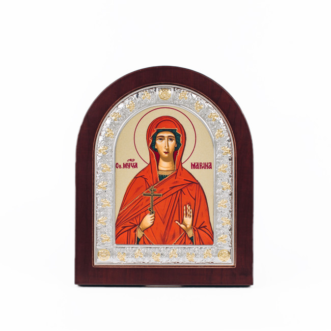 Ікона Свята Марина 15х19см аркової форми в срібній рамці EP304-082XAG