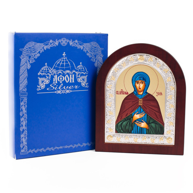 Ікона Свята Зоя 15х19см аркової форми в срібній рамці EP304-064XAG