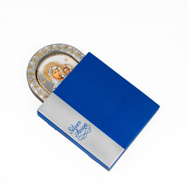 Єрусалимська Ікона Божої Матері 16,5х21,5см під склом аркової форми в шкірі EPZ4-006AG-BR/P