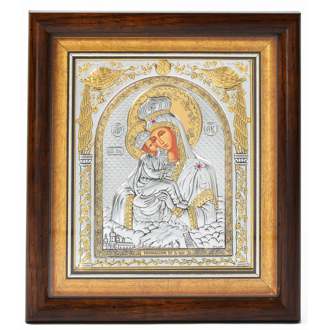 Почаевская Икона Божией Матери 23,3х25,7см под стеклом в прямоугольном киоте EP514-066KZ/P