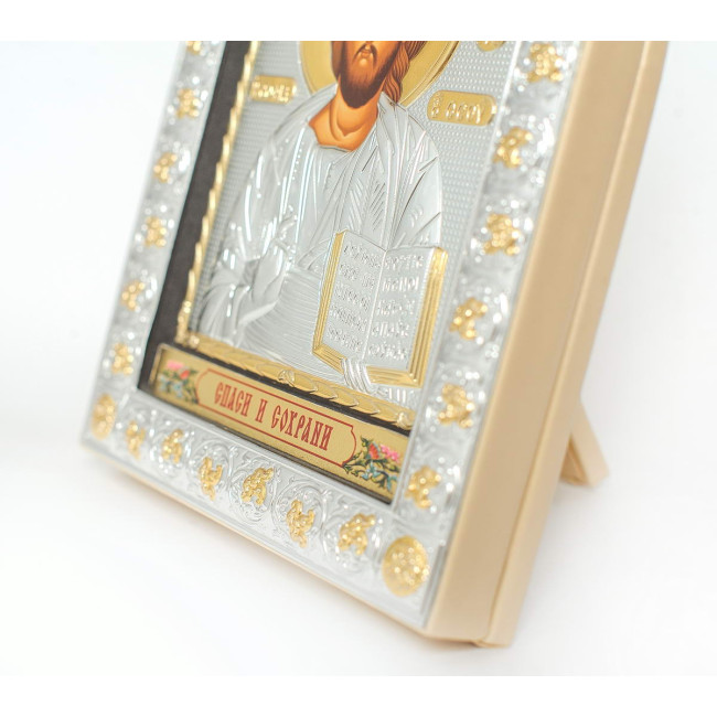 Ікона Ісуса Христа 16,5х21,5см під склом аркова в білій шкірі EPZ4-001AG/P