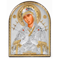 Семистрільна Ікона Божої Матері 12х15,2см аркової форми без рамки на дереві