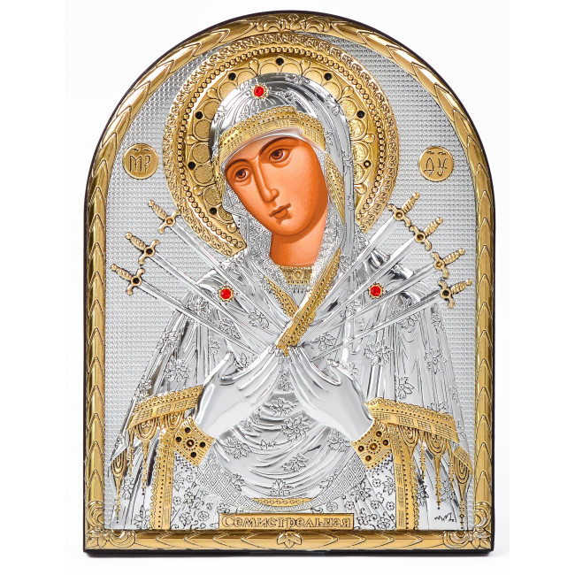 Семистрільна Ікона Божої Матері 16,3х21,3см аркової форми без рамки на дереві EP5-152XG/P