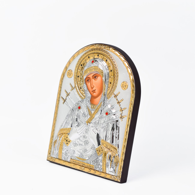 Семистрільна Ікона Божої Матері 16,3х21,3см аркової форми без рамки на дереві EP5-152XG/P