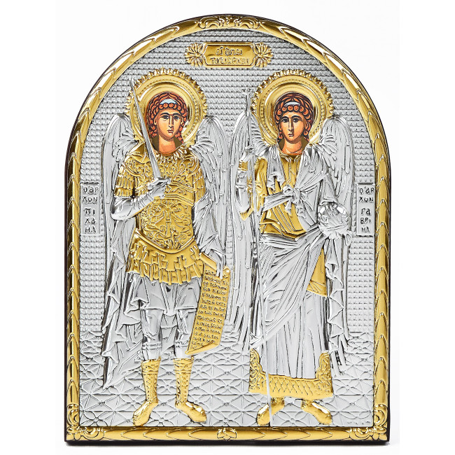 Икона Архангела Михаила и Гавриила 16,3х21,3см арочной формы без рамки на дереве EP5-033XG/P