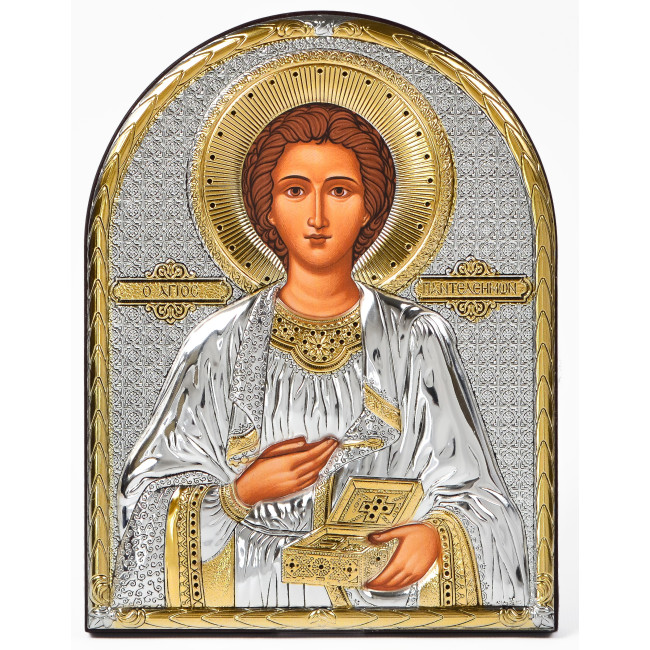 Ікона Пантелеймон Цілитель 8,3х10,4см аркової форми без рамки на дереві EP3-023XG/P