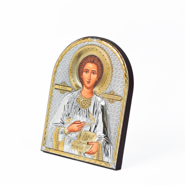 Ікона Пантелеймон Цілитель 8,3х10,4см аркової форми без рамки на дереві EP3-023XG/P