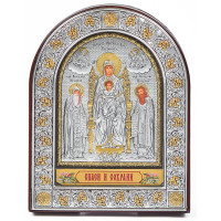 Печерська Ікона Божої Матері 12х15,5см під склом аркової форми в шкірі