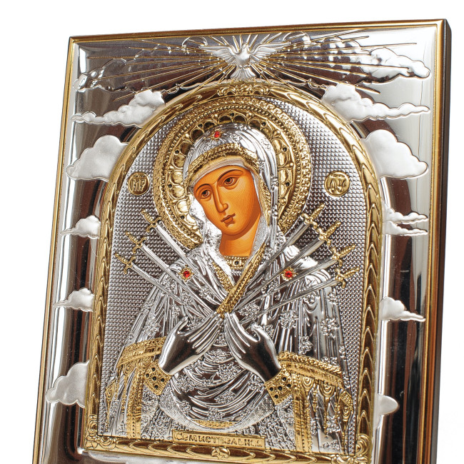 Семистрільна Ікона Божої Матері 8х9,3см прямокутної форми на дереві без рамки EP442-152XG/P