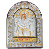 Ікона Покрови Богородиці 12х15,5см під склом аркової форми в шкірі