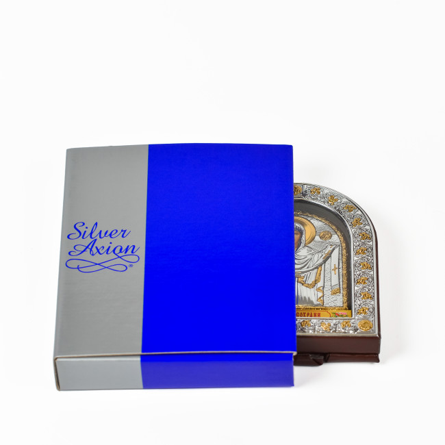 Ікона Покрови Богородиці 12х15,5см під склом аркової форми в шкірі EPZ3-192AG-BR/P