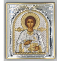 Икона Пантелеймона Целителя 11,3х13см прямоугольной формы на дереве без рамки