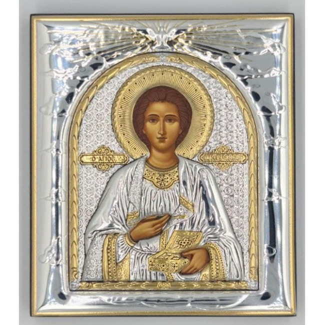 Икона Пантелеймона Целителя 11,3х13см прямоугольной формы на дереве без рамки EP443-023XG/P