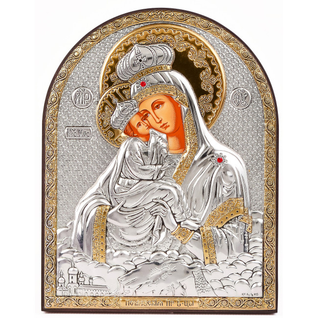 Почаевская Икона Божией Матери 8,3х10,4см арочной формы без рамки на дереве EP3-066XG/P